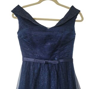 Dark Blue Sequins Evening Gown